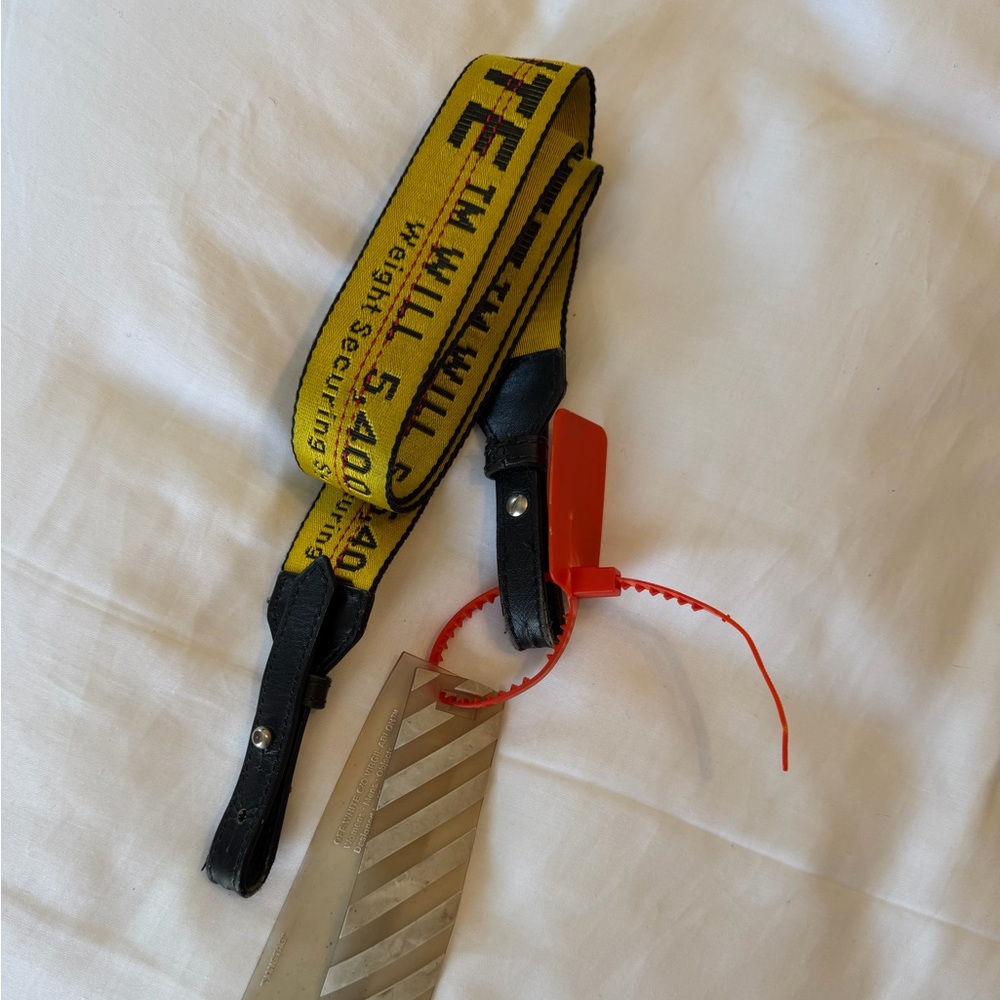 Off-White Yellow Black Industrial Strap Bag Accessory with Red Zip Tie